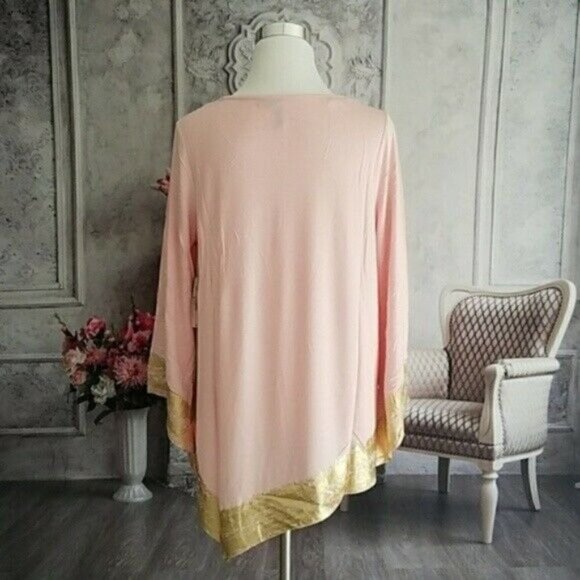 𝅺new Directions Pink Asymmetrical Foil Trim Jersey Tunic Top Plus Size 0X NWT - Picture 5 of 8